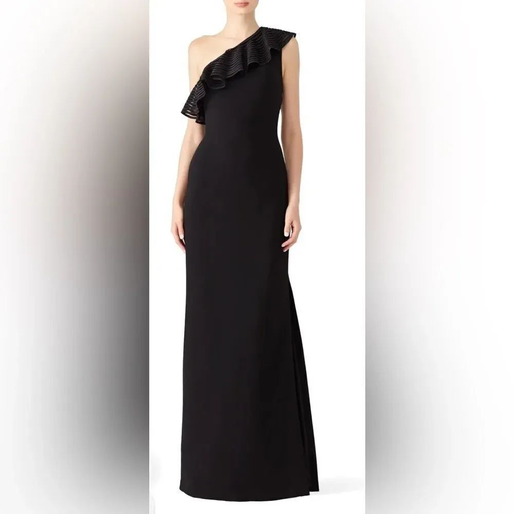 Trina Turk Black Eda One Shoulder Gown Size 0